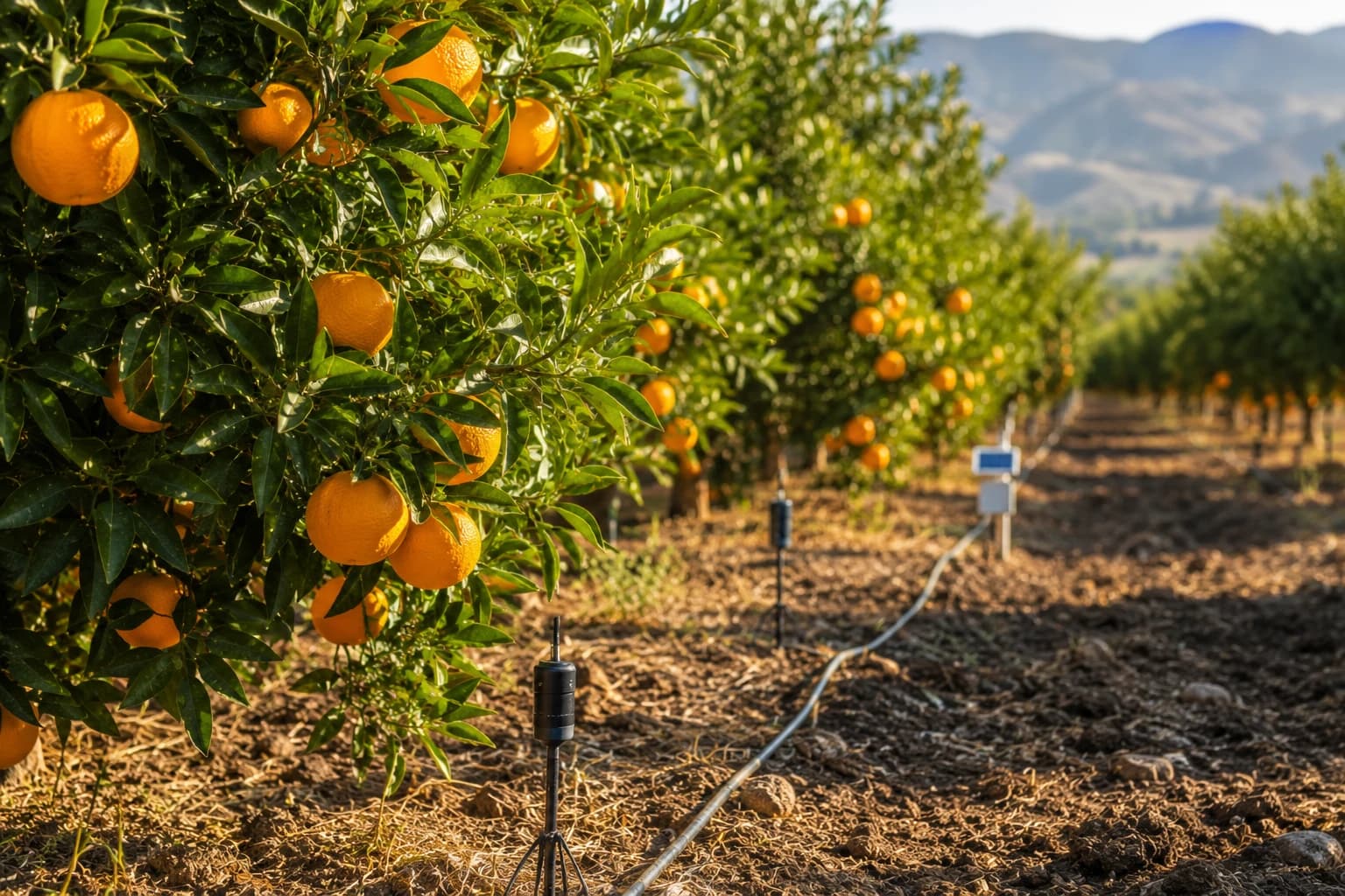 Verger d’agrumes irrigué au goutte-à-goutte